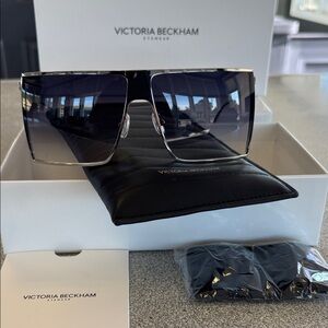 New Victoria Beckham Black and Silver Angular Sunglasses